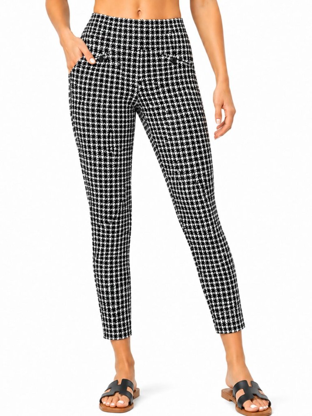 SOHO APPAREL Black White Plaid Stretch Knit Pull On Pant Size S EUC